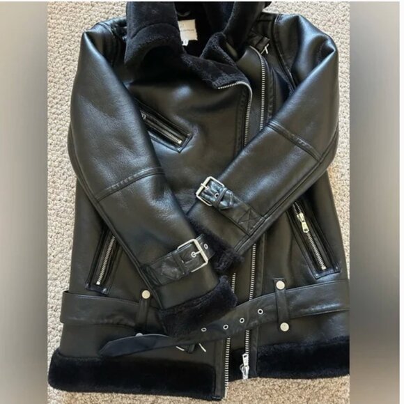 Anthropologie Avec Les Filles Faux Leather Black Pilot Jacket size S - Picture 12 of 12